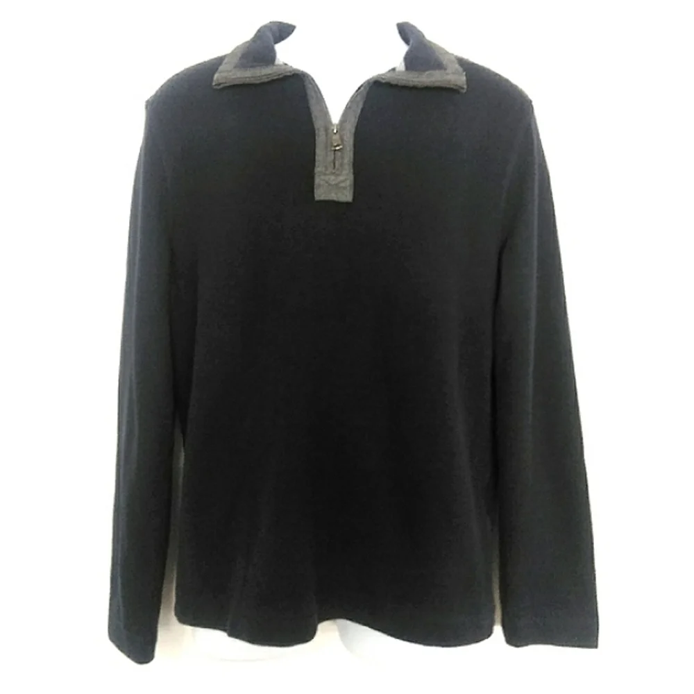 Banana Republic Blue & Gray Partial Zip Down Neckline Long Sleeve Sweater Top